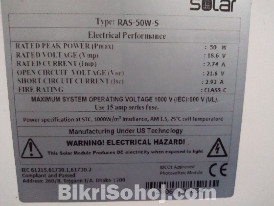 50W Solar panel. NEW CONDITION
